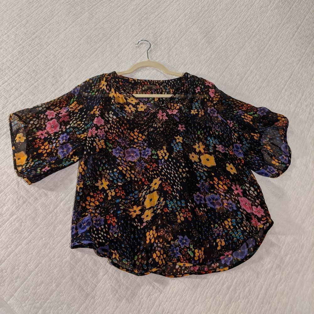 Anthropologie Fei Sheer Silk Floral Blouse Size 0